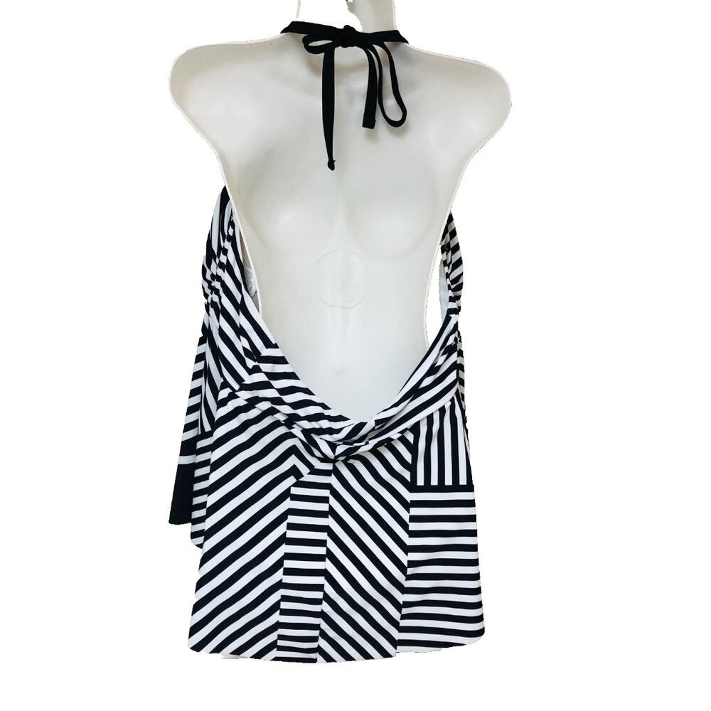 Kono Sol Womens Swim Halter Top Black White Stripe Underwire Open Back 3X - Picture 3 of 7